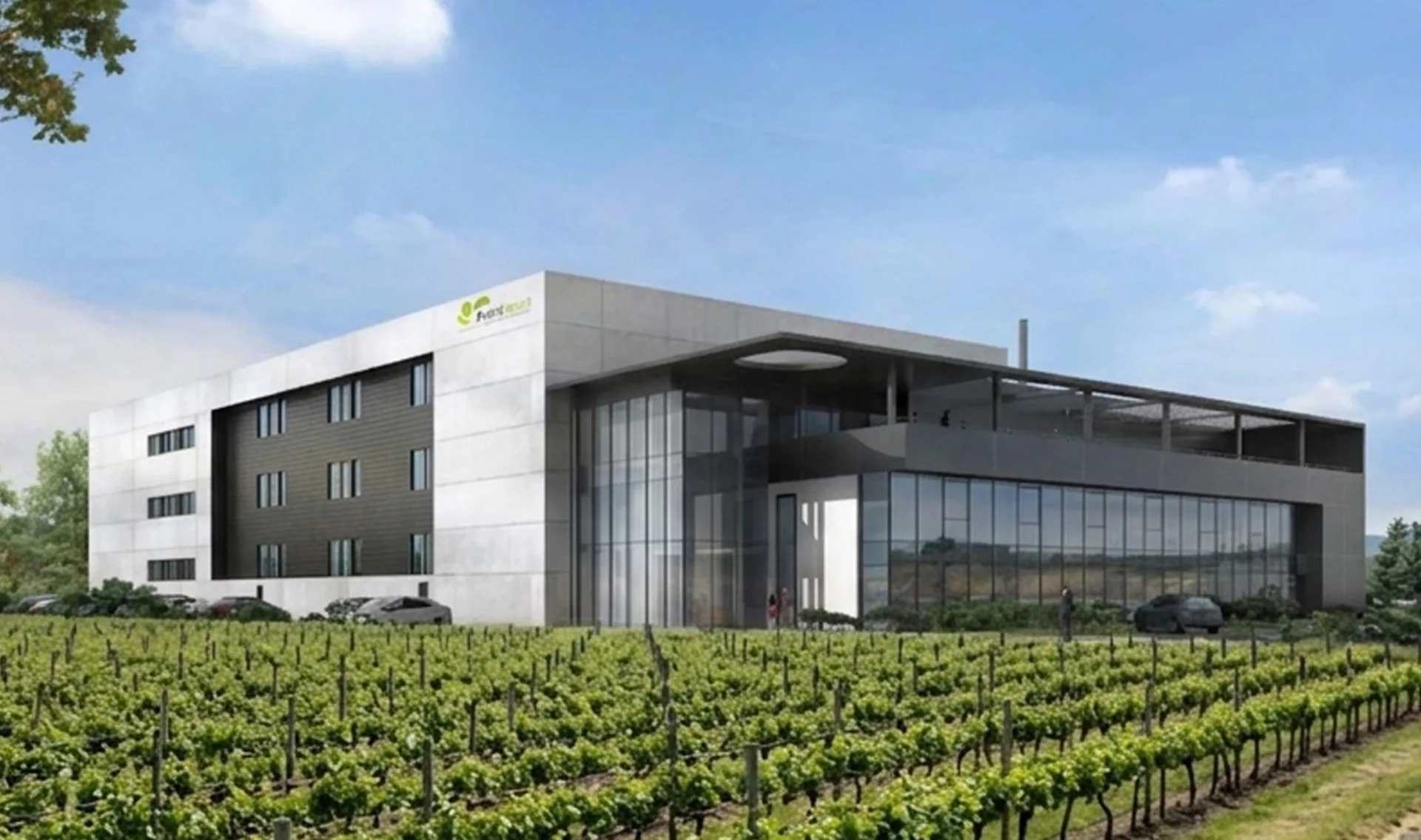 Bâtiment industriel réalisé avec façade bardage composite et accents bleus, maîtrise d'oeuvre TCE par Arkeom